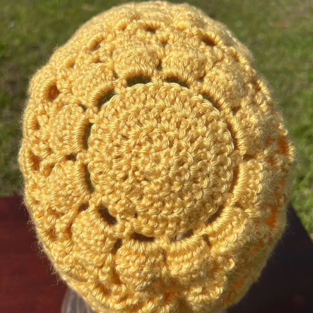 Slouchy Beanie cap hat yellow gold knitted boho cap  handmade